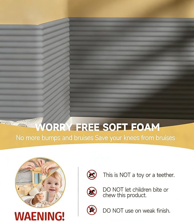 7.9''W Extra-Wide Edge Protector, 6.56FT 0.47''Th Baby Proofing Corner Guards, Safety Furniture Bumper, Pre-Taped, Thick Soft Rubber Foam Padding for Fireplace Table Stair Cabinet (Grey)