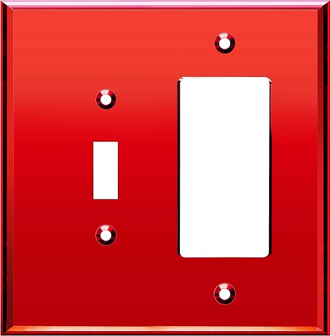 LIDER Reflective Acrylic Combination Wall Plate, Mirrored Double Switch Plate, Combo Toggle Switch and Decorator Outlet Cover, Acrylic Glass, Oversized 2-Gang 5.25" x 5.25", LWP-1131O-ARD, Red