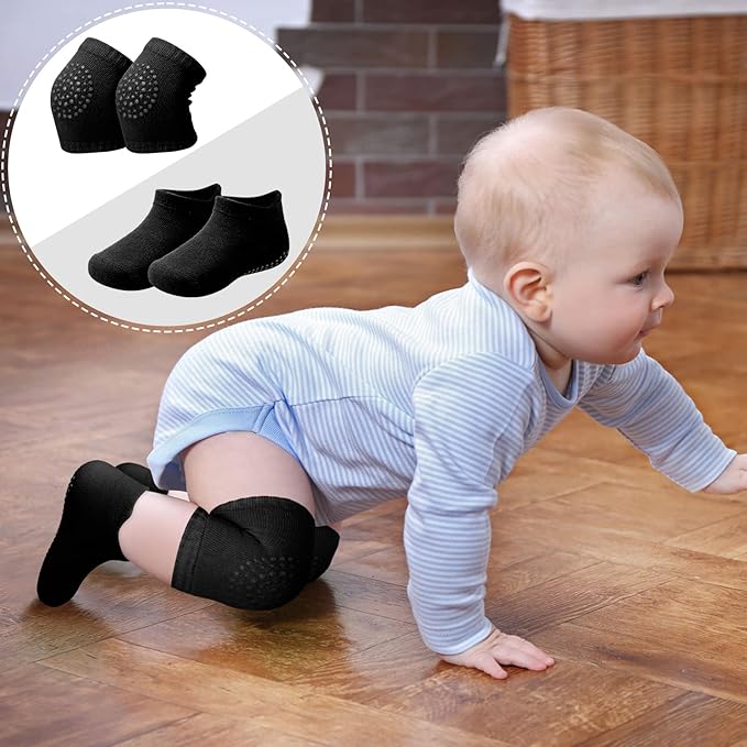 10 Pairs Baby Crawling Anti Slip Knee Pads and Anti Slip Baby Socks Set Unisex Toddler Knee Protectors Non Slip Ankle Socks