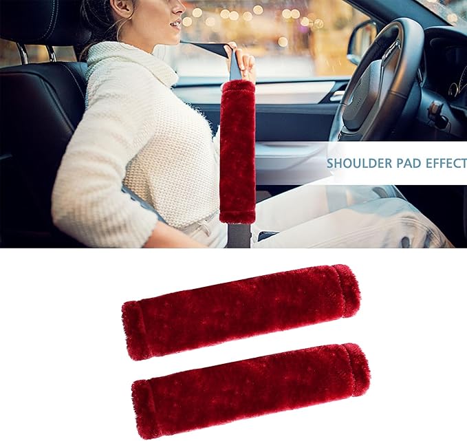 MOONET 2 Packs Car Seatbelt Covers Shoulder Pad for More Comfortable Driving, Universal Seat Belt Cover for Handbag Camera Backpack Straps, Soft Faux Sheepskin Wool Seat Belt Cushion (Claret)