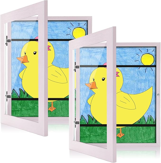 [2-Pack] Kids Art Frames, 8.5x11 Front Opening Kids Artwork Frames Changeable, Pale Pink Artwork Display Storage Frame for Wall, Holds 50 Pcs, for 3D Picture, Crafts, Children Drawing, Hanging Art,
