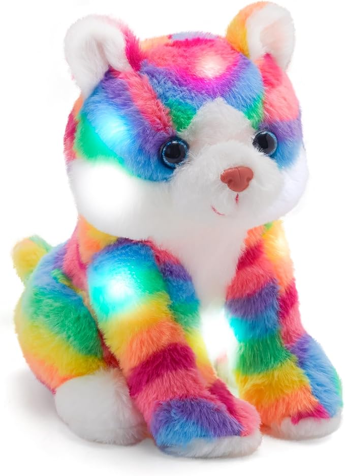 Glow Guards Light up Rainbow Cat Stuffed Animal Soft Kitty Plush Toy with LED Night Light Christmas Children's Day Birthday Gifts for Toddlers Kids Boys and Girls Children, 13''