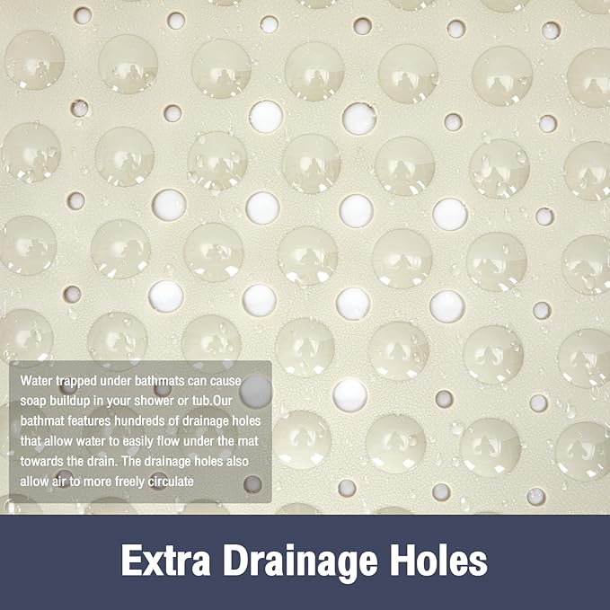 Extra Long Bathtub Mat Non Slip, Beige Soft Bath Mat for Tub 40 x 16 Inch Full Size, Bath Tub Shower Mats for Bathroom Floor with Big Suction Cups and Drain Holes, Easy Washable, BPA Free