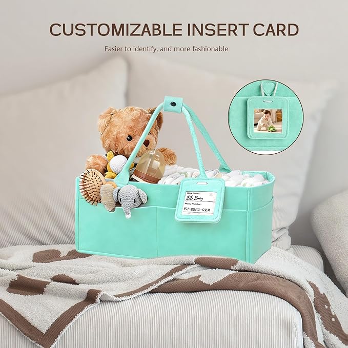 GEMII Diaper Caddy Organizer-Large Baby Caddy Organizer with Handle, Newborn Registry Essentials, Baby Shower Basket Gifts for Boys or Girls (Green, Large)