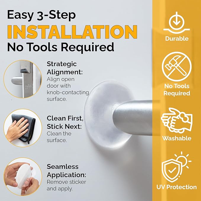 Ducki Door Wall Bumper Protector - Self Adhesive Stopping Shield Prevents Damage & Noise for Knob Handle, Refrigerators, Furniture Home or Office, Shock Absorbing, Discreet, Reusable - 6 Pack Clear