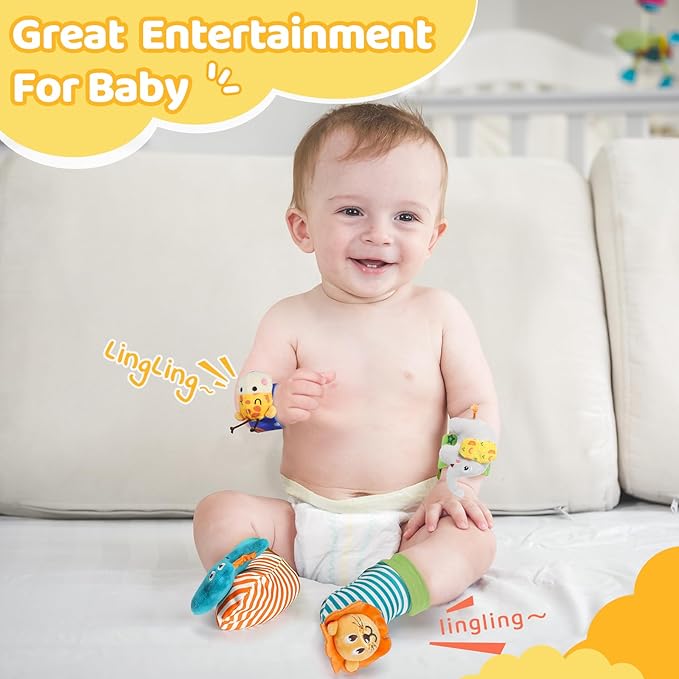 URMYWO Wrist Rattles for Baby - Rattle Socks - Foot Finder Set - Baby Toys for 0-12 Months Infant - Newborn Essentials - Early Learning Sensery Toys for Boys and Girls as Shower Gifts Stocking Stuffer