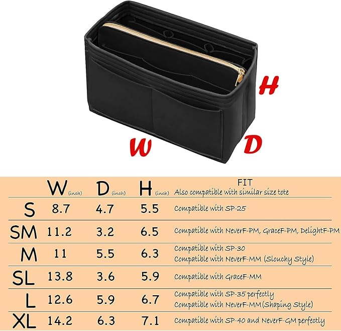 Purse Organizer Insert with Zipper & Key Chain Felt Bag Organizer for Tote Purse Handbag Black XLarge