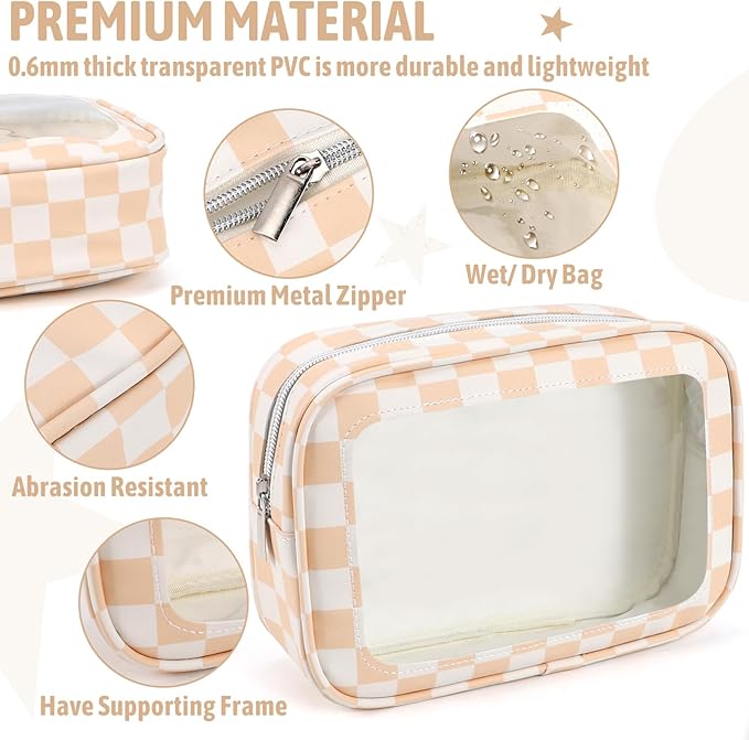 3PCS Clear Toiletry Bag,TSA Approved Travel Makeup Pouch with Zipper for Cosmetics and Toiletries，Diaper Bag Organizer Pouch Set,Women's Purse Organizer and Clear Car Bag