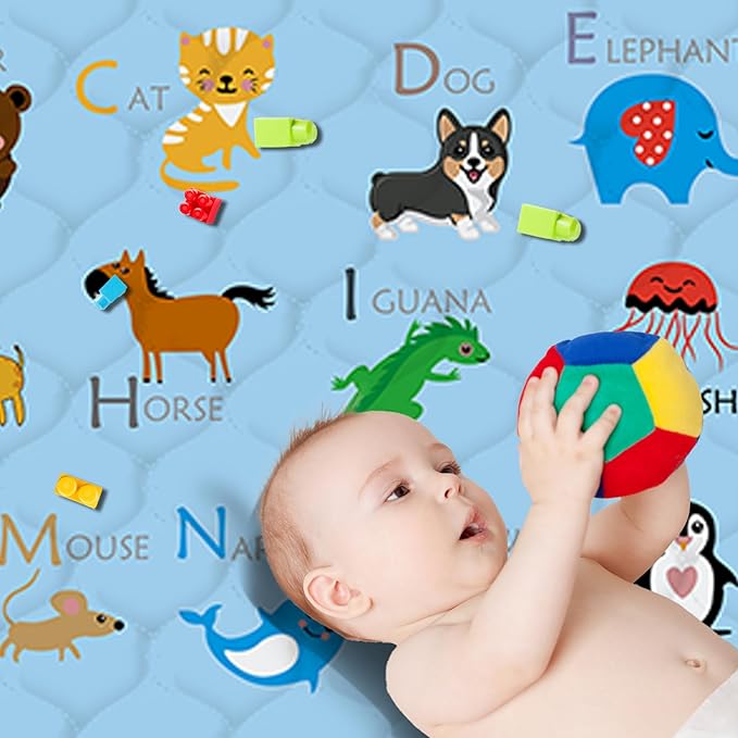 Baby Play Mat，Thick Soft 47" X 47" Playpen mat, Non-Slip and Machine Washable Baby Play Mats for Floor，Crawling Mat for Babies, Toddlers & Infants to Play and Learn (Blue Animal)