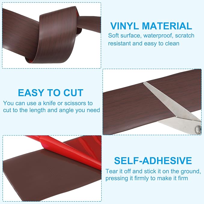 PATIKIL Self Adhesive Floor Transition Strip 10 ft x 3" Vinyl Flat Divider Flooring for Joining Floor Gaps Carpet Transition Floor Tiles, Red Oak