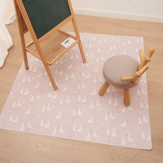 CoolaPeach Splat Mat for Under High Chair/Arts/Crafts, Washable Baby Spill Mat Waterproof Non-Slip Floor Splash Mat, Portable Baby Play Mat and Table Cloth (Goose, 43"x 43")