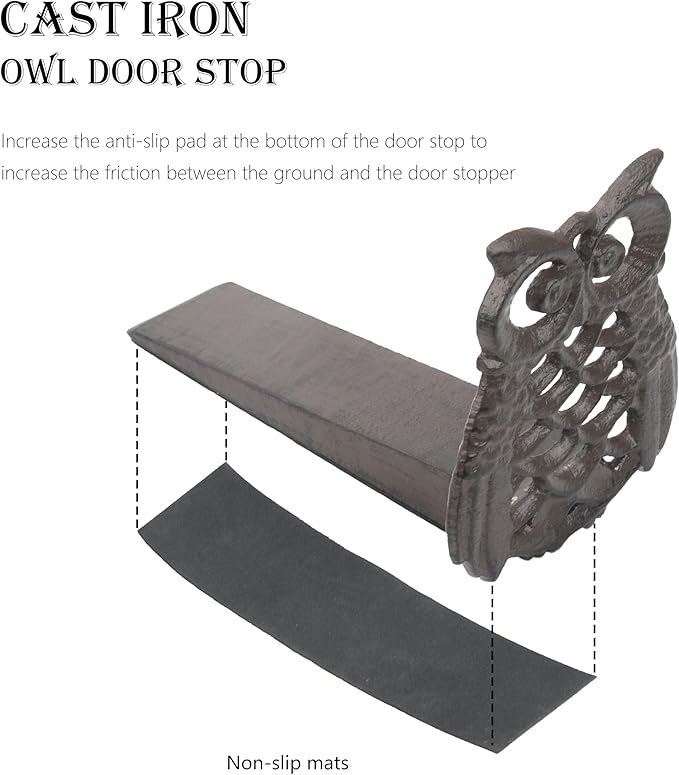 Linton-Cute Owl Iron Door Stop - Heavy Duty Door Stop, Fun Door Stoppers & Functional with Anti-Slip Base - Ideal for Home & Office (Wall Protector Provided)