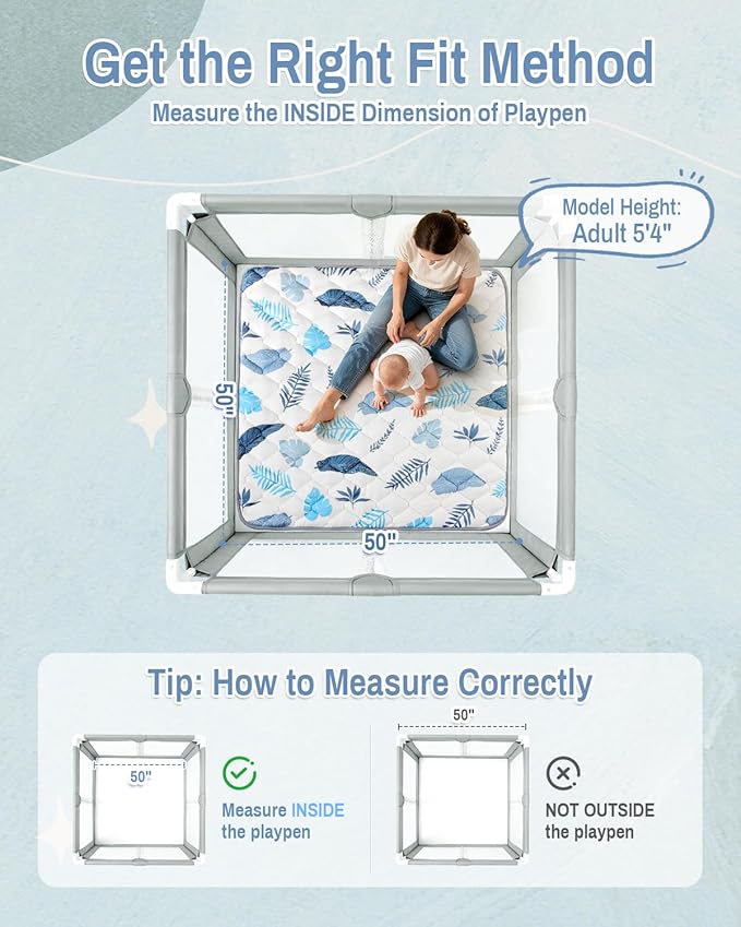 Baby Play Mat, 50x50 Thickened Playpen Mat, Non-Slip Baby Mat for Floor, Foldable Portable Playmat Suitable for babies learning to crawl and for travel