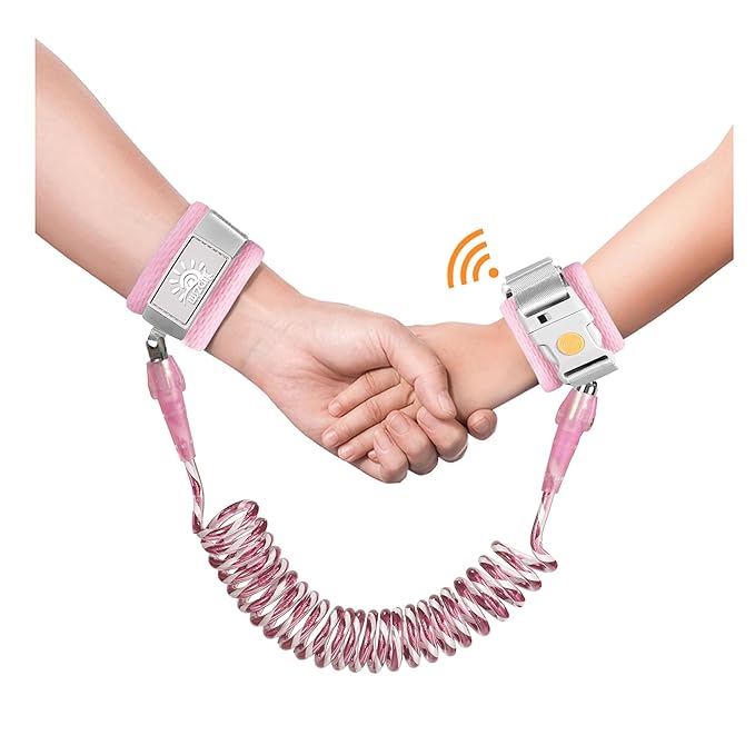 Anti Lost Wrist Link,Toddler Harness Walking Leash with Induction Lock,Reflective Child Wrist Leashes for Baby,6.56ft Kids Leash for Supermarket Mall Airport Amusement Park Zoo Travel（Pink）