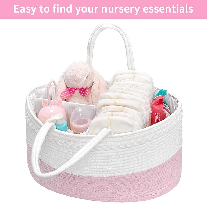 ABenkle X-Large Diaper Caddy Organizer - Cotton Rope Nursery Storage Basket for Baby Essentials, Boys & Girls Shower Gift, Changing Table Organizer
