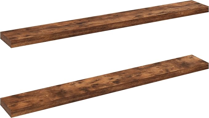 Ballucci Floating Shelves, 55" Wood Wall Shelf Set of 2, with Invisible Brackets for Bathroom, Living Room, Bedroom, Kitchen, Nursery, 6" Deep, Rustic Brown