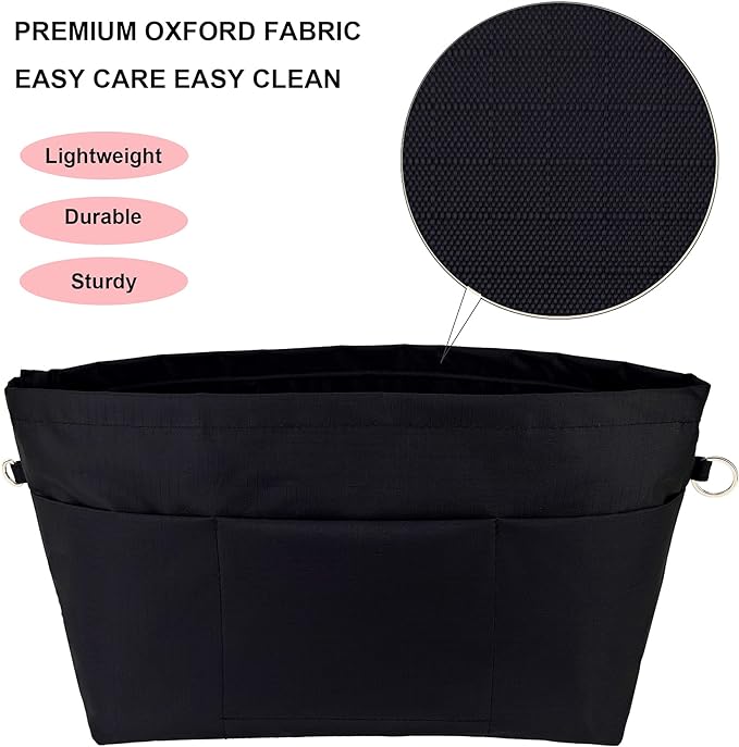 Time Wing Handbag Tote Purse Organizer Insert Bag Liner Shaper Divider Zipper 11 Pockets Compartments X Large Black