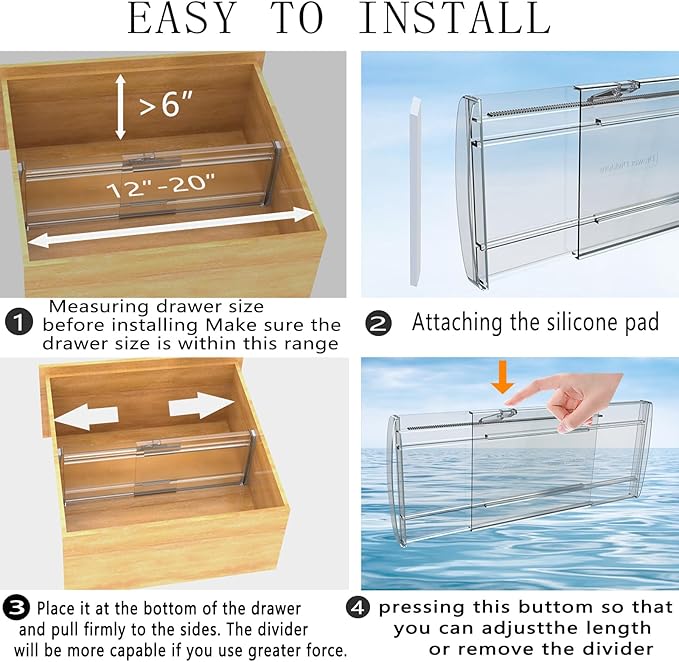 SPEREELER 5 Pack 6" High Adjustable Drawer Dividers for Clothes,Expandable From 12-20" Clear Drawer Organizers, PC Plastic Separators for Dresser/Bedroom/Bathroom/Kitchen/Office Storage