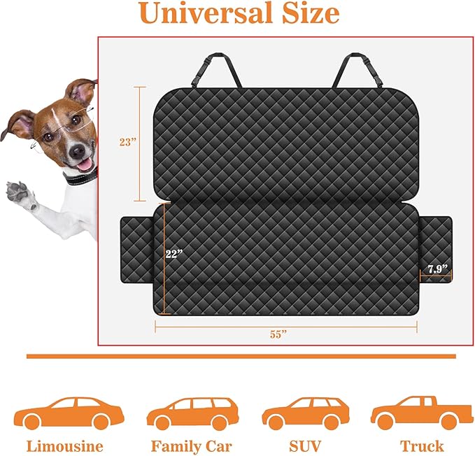 Meolsaek Dog Car Seat Cover for Back Seat, Waterproof Back Seat Pet Cover for Dogs, Non-Slip Backseat Cover for Dogs in Car (Bench)