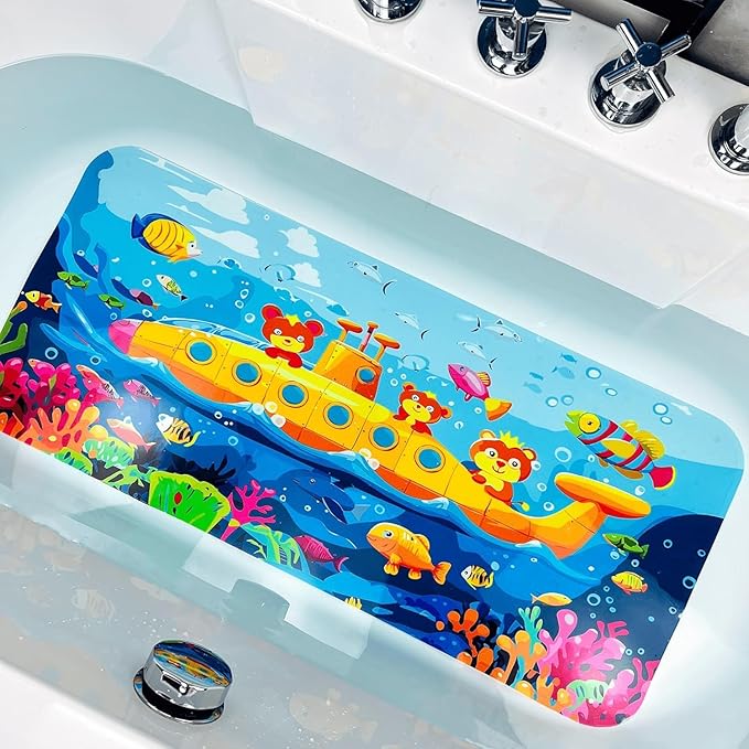 BEEHOMEE Bath Mats for Tub Kids,Baby Toddler - Large Cartoon Non-Slip Bathroom Bathtub Anti-Slip Shower Mats for Floor 35x15,Machine Washable XL Size Bathroom Mats (Submarine)