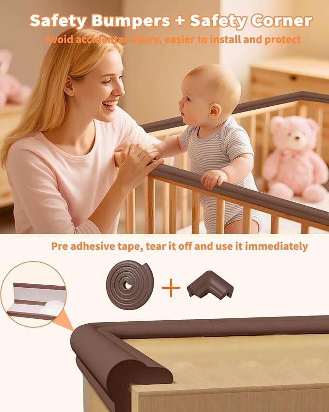 QYV Edge Protector for Baby Proofing, 6.6FT 0.67’’Th L-Shape Air Buffering Soft NBR Rubber Foam Furniture Edge Bumper Guards with 6 Corners, Pre-Taped, Thick Table Bumper Guard for Babies (Coffee)