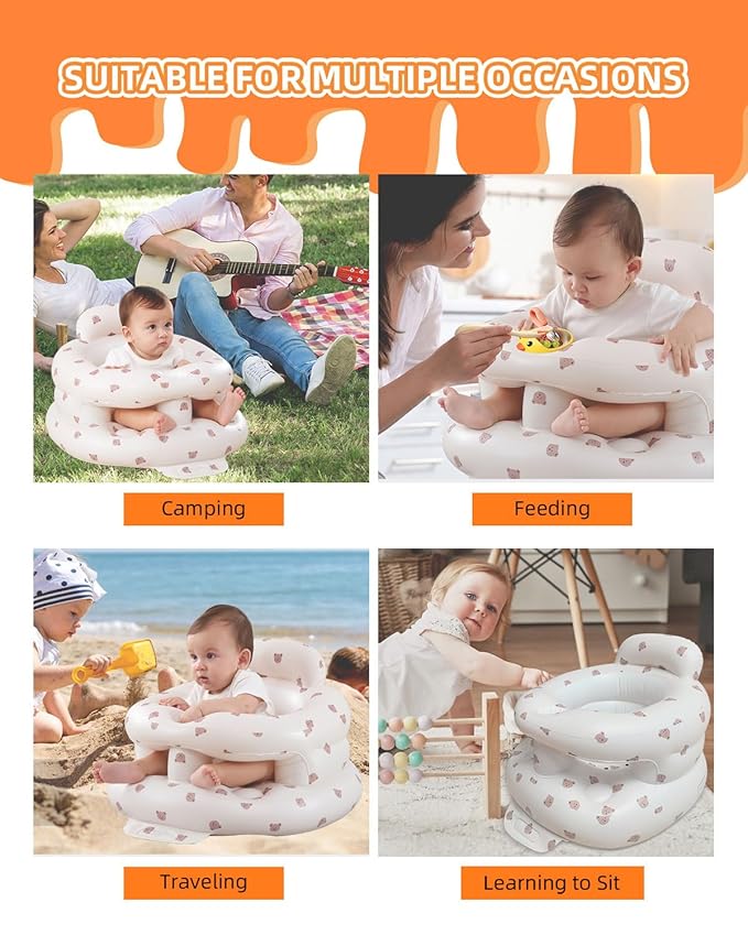 AGITVPS Upgrade Surround Inflatable Baby Seat for Babies 3-36 Months, Built in Air Pump Bumbo Seat with Tray, Baby Chair Sit Me up Floor Seat for Baby, Learning to Sit&Feeding (Surround-Bear)