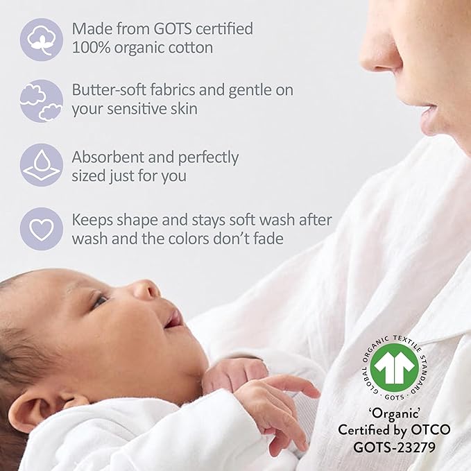 Butterblu Bailey 5-Pack Burp Cloths 100% Organic Cotton Knit for Newborn & Baby Boys & Girls, Frost, One Size