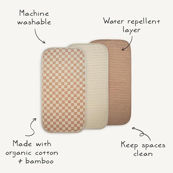 mushie Water Repellent Changing Pad Liners | Made with Organic Cotton | Set of 3 (Bees Combo)
