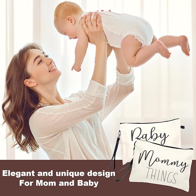 Mommy & Baby Bag - Canvas Zipper Pouch Set, New Mom Essentials, Postpartum Travel Toiletry Bag for Baby, 2 PCS