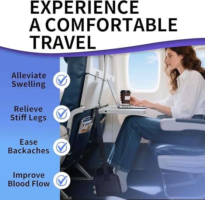 2-Piece Upgraded Airplane Footrest Hammock - Large Memory Foam Support & Adjustable Straps, Travel Essential