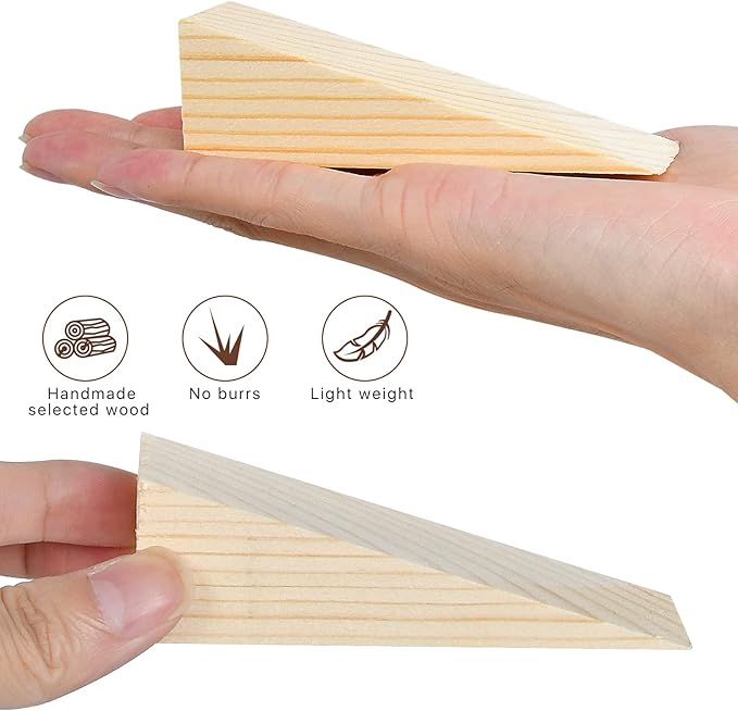 Elesunory 20 Pack Wooden Wedges for Chair Caning Supplies, Non Slip Wood Door Stopper, Triangle Wood Block for Chair Caning Door Stop