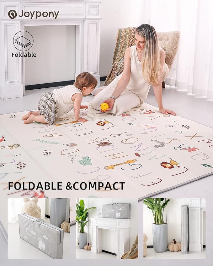 Baby Play Mat 59x71 Inch, 2 in 1 Fabric & XPE Dual-Sided Design Foldable Play Mats for Babies and Toddlers, Waterproof & Anti-Slip Portable Foam Crawling Mat for Floor with Travel Bag