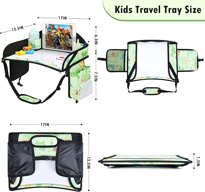 3PCS Kids Travel Tray for Airplane - Toddler Car Seat Table Tray, Road Trip Essentials for Boys & Girls, Carseat Lap Desk for Kids Road Trip Activities