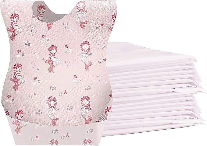 Baby Disposable Bibs Travel Feeding Bib 25pcs - Leakproof Liner, Food Catcher Pocket for 6-18 Months Babies Toddlers