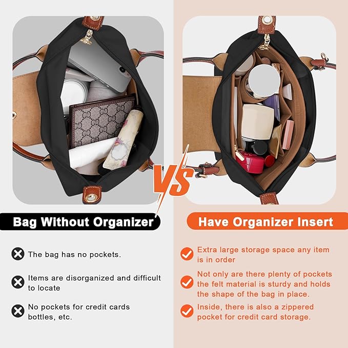 Purse Organizer Insert for Le Pliage Large Handbags Insert Organizer (EarthColor, Large)