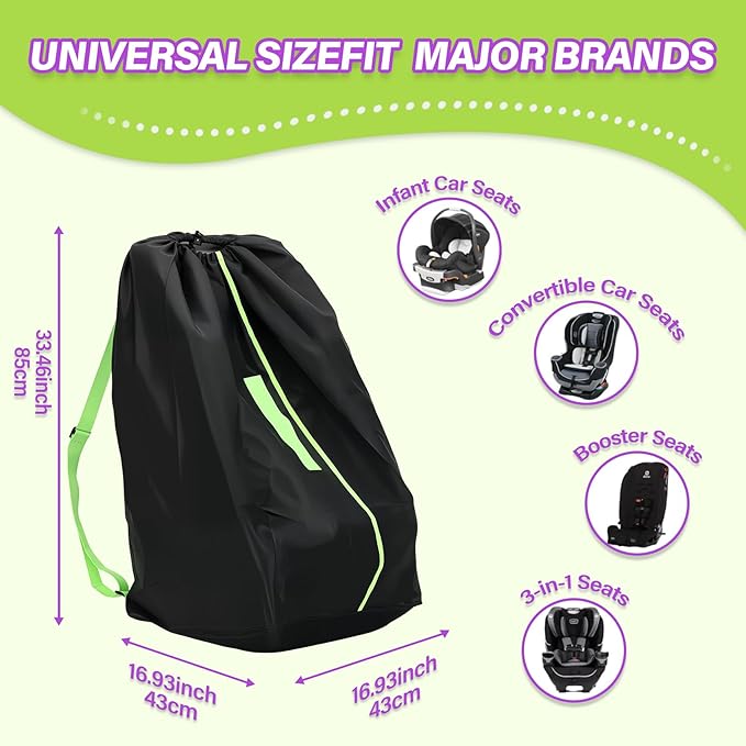 Saranna Car Seat Travel Bag for Airplane: Carseat Bags for Air Travel, Waterproof Durable Carrier Cover for Infant & Toddler Car Seats,Portable Carseat Cover with Shoulder Straps and 2 Luggage Tags