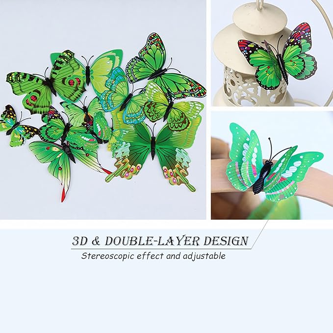 OPSEAM Butterfly Wall Decor 72 PCS, 3D Butterflies Stickers for Party Decorations with Magnets (Green, 72)