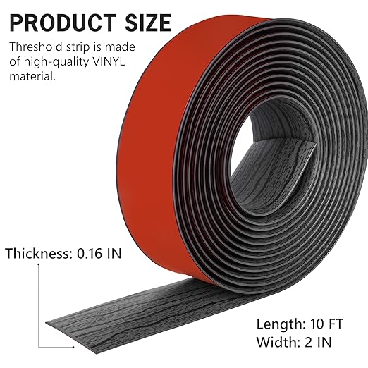 10Ft Floor Transition Strip Self Adhesive Vinyl Cover Floor Strip Flat Divider Transition Strip Wood Grain Design for Laminate Floor Gaps and Doorway Transitions (10Ft x 2 Inch, Gray)