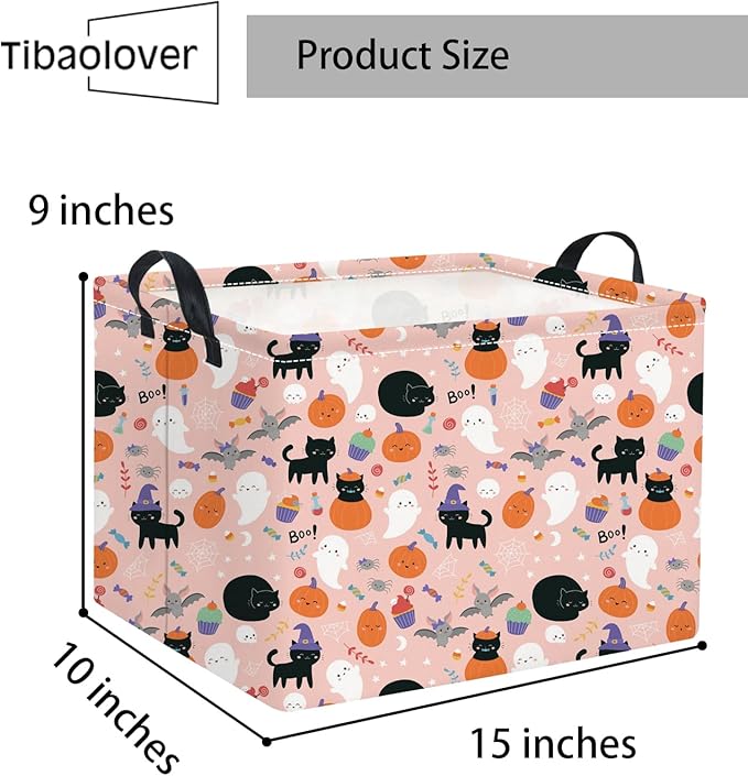 TIBAOLOVER Rectangular Halloween Basket for Kids Cute Pumpkin Basket Storage Bin Organizer Box Room Decor for Halloween Parties(Pink Ghost)