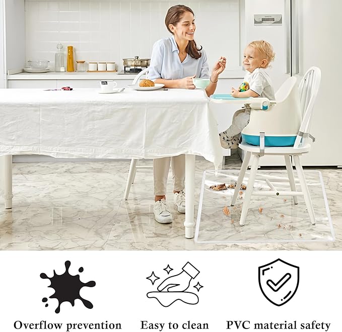 Klmnop 3 Pack Waterproof Splat Mat for High Chair, 50''x50'' Washable Baby Mealtime Splat Mat - Reusable Plastic Under Highchair Floor Protector for Play & Art(Clear)