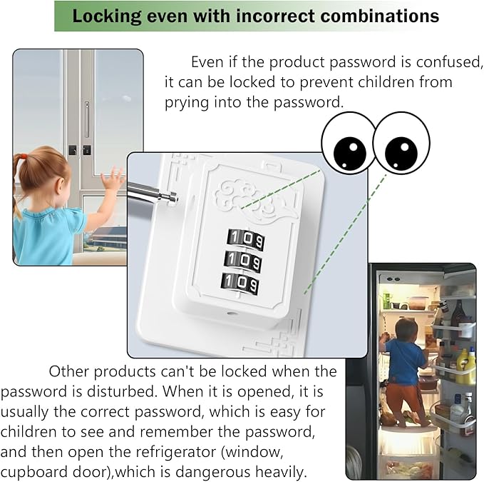 Lexng 2 Pack Refrigerator Locks with 3 Digit Code, Easy Install Fridge Lock Combination, Premium Freezer Lock, Child Proof Cabinet Locks for Refrigerators, Drawers, Closets, Windows (White)
