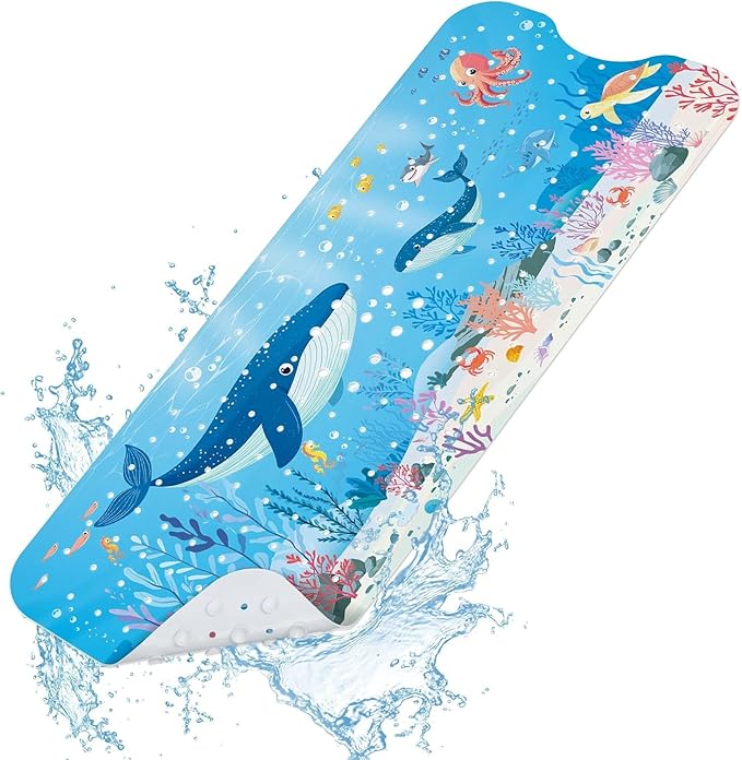 SHUCHING Baby Bath Mat for Tub Non Slip-40 X 16 Inch, Bathtub Mat Non Slip for Kids, Toddler Long Shower Mat for Bathroom, Whale