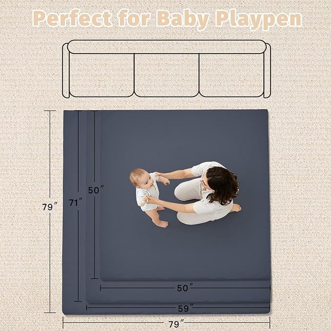 Waterproof Baby Play Mat for Floor 1.3"Thick Memory Foam 74 * 50 Cushion Playpen Playmat Tummy Time Crawling Mat Nursery Rug Pad Mattress Create Soft & Safe Area for Infants,Toddler,Kids,Navy