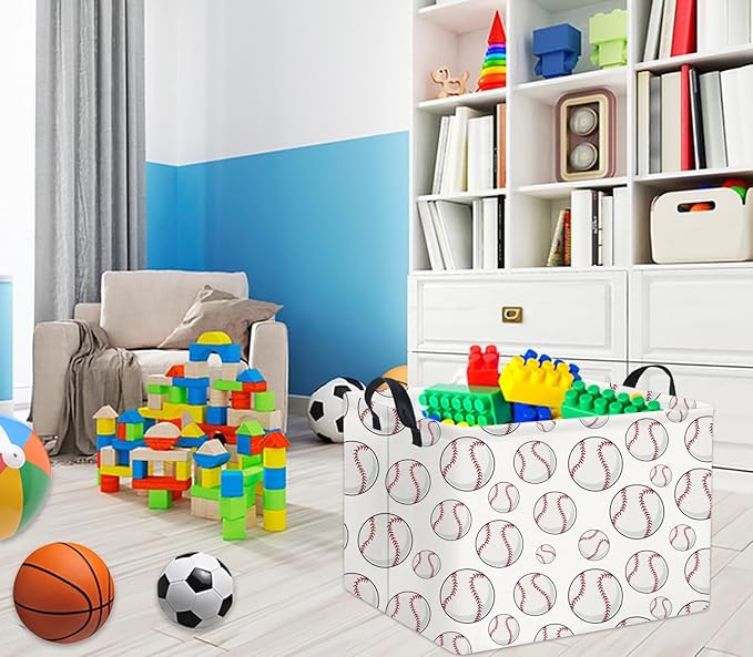 TIBAOLOVER Rectangular Baseball Basket Kids Baby Storage Basket Cute Kids Toy Storage Bin Organizer Shelf Book Sports Room Decor(Baseball)
