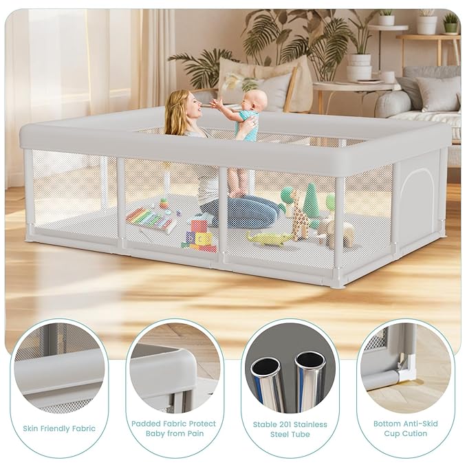 besuhot Baby Playpen Baby Playard Large playpen 74 x 50 inch, Playpen for Babies and Toddlers with Gate, Safety Activity Center for Indoor & Outdoor