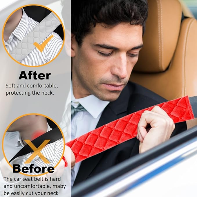 WSSROGY 5 Pack Soft Comfort Car Seatbelt Cover Protector Pads Strap for Protecting Neck and Shoulder (Red)