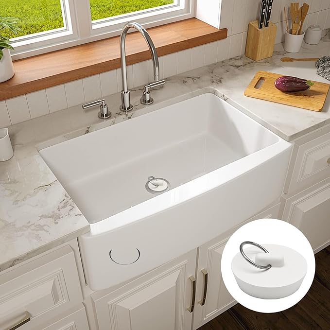 2 PCS 1-3/4 Inch to 1-7/8 Inch Rubber Drain Stopper with Hanging Ring, White Tub Drain Stopper, Sink Stopper Drain Plug, Rubber Sink Plug for Bathroom, Bathtub, Sewers and Kitchen