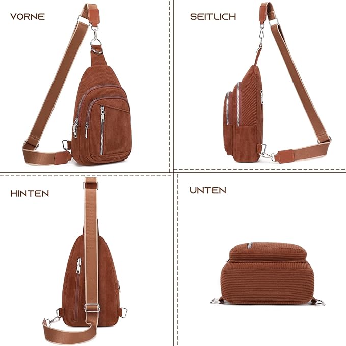 Sling Bag Crossbody Backpack - 2 in 1 Leather Cross Body Bag Fanny Pack with 2 Removable Straps