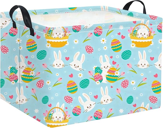 TIBAOLOVER Rectangular Flower Easter Basket for Kids - Baby Storage Bin and Organizer, Shelf, Book Basket, Room Decor