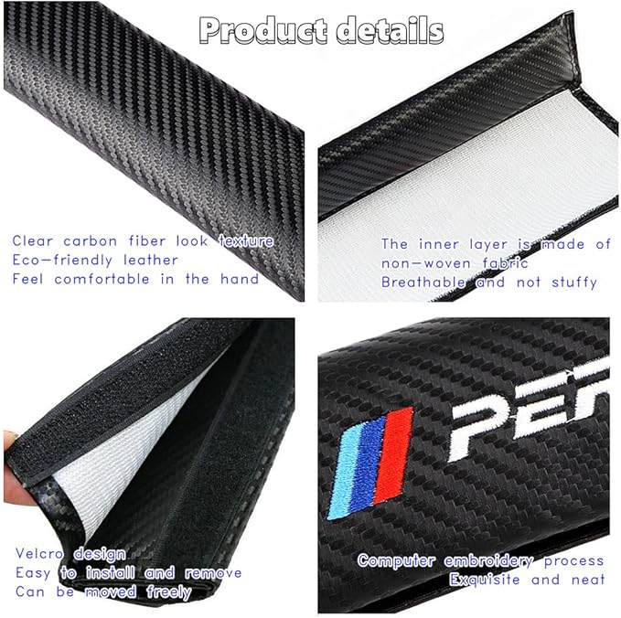 Car M 3 Color Performance Letters seat Belt Cover Carbon Fiber Texture Car seat Belt Shoulder Pad Cover Soft and Comfortable Suitable for Any Car Model
